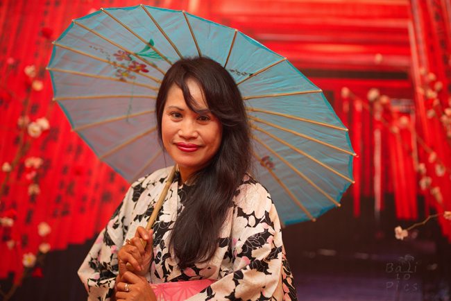 Portrait of balinese woman with japanese kimono