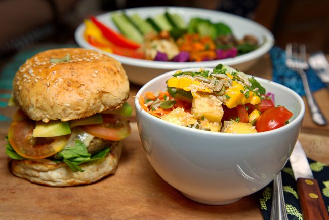 Vegan burger and salad