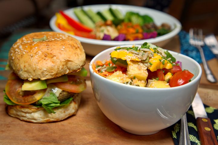 Vegan burger and salad
