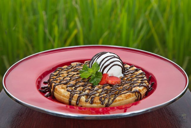 Waffles with chocolate, ice cream and strawberry