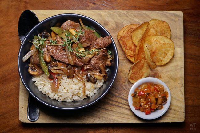 Food photography - beef, rice and ratatouille