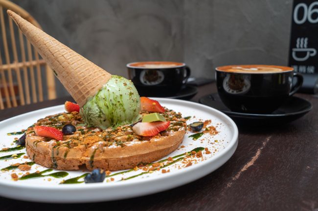 Matcha berries waffle ice cream